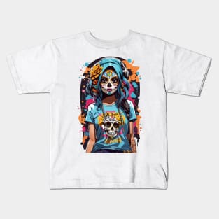 Dia de los Muertos Sugar Skull Punk Girl! Kids T-Shirt